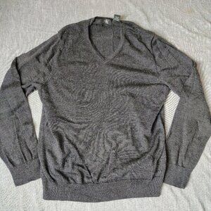 Calvin Klein Sweater Mens‎ Size XL Black Extra Fine Merino Wool V Neck
